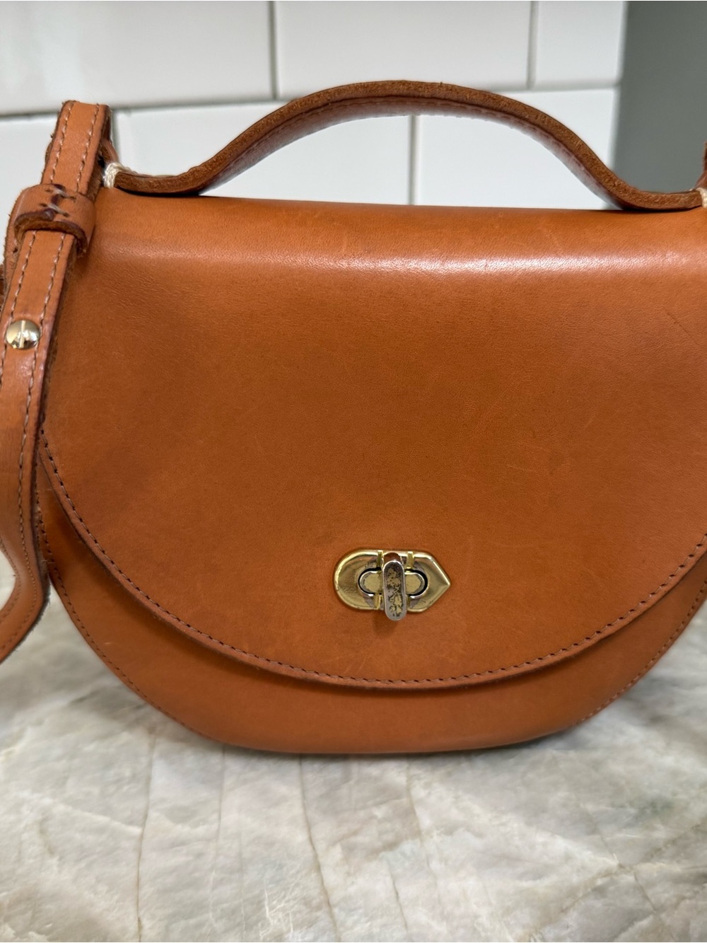 Clare V Saddle Crossbody Bag in Cognac Brown with Gold Hardware - Picture 7 of 7